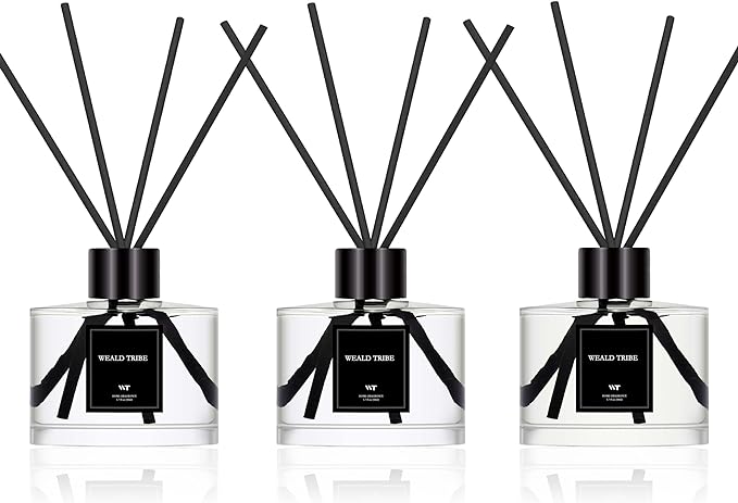 Reed Diffuser Set of 3 for Bathroom Shelf Decor, Sticks Diffuser with Essential Oils Included | Lavender & Fir & Eucalyptus,Jasmine & Lily,Sandalwood Cashmere Rose Scent(1.7 fl oz/Pack) | Defusers