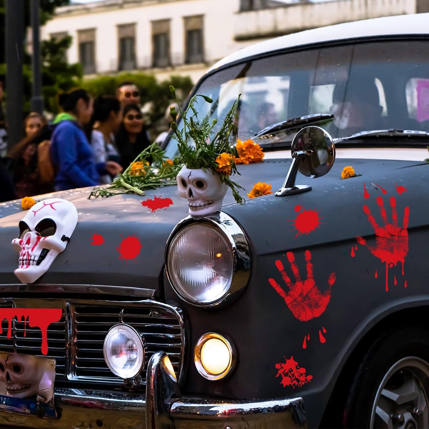 KUUQA 4 Pcs Bloody Handprint Clings Horror PVC Stickers Decals for Halloween Decorations