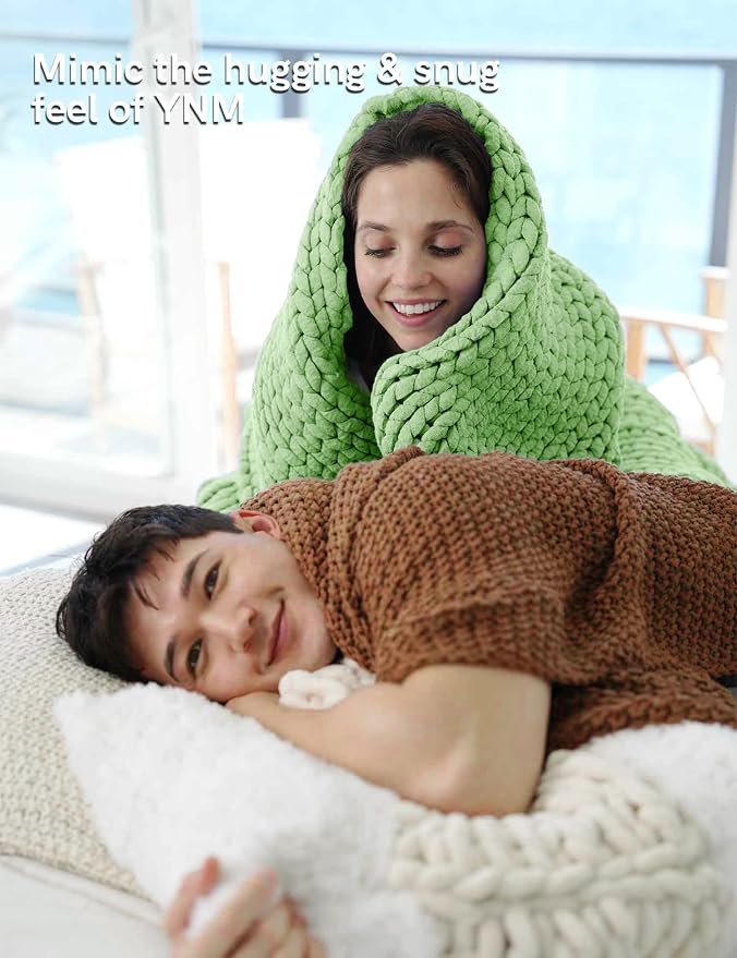 YnM Chunky Throw Blanket, Medium-Weight, Hand Knitted, Skin Friendly, Ventilated and Breathable, Machine Washable, Home Décor Piece for Couch, Sofa and Bed (Avocado Green, 60x80 Inch)