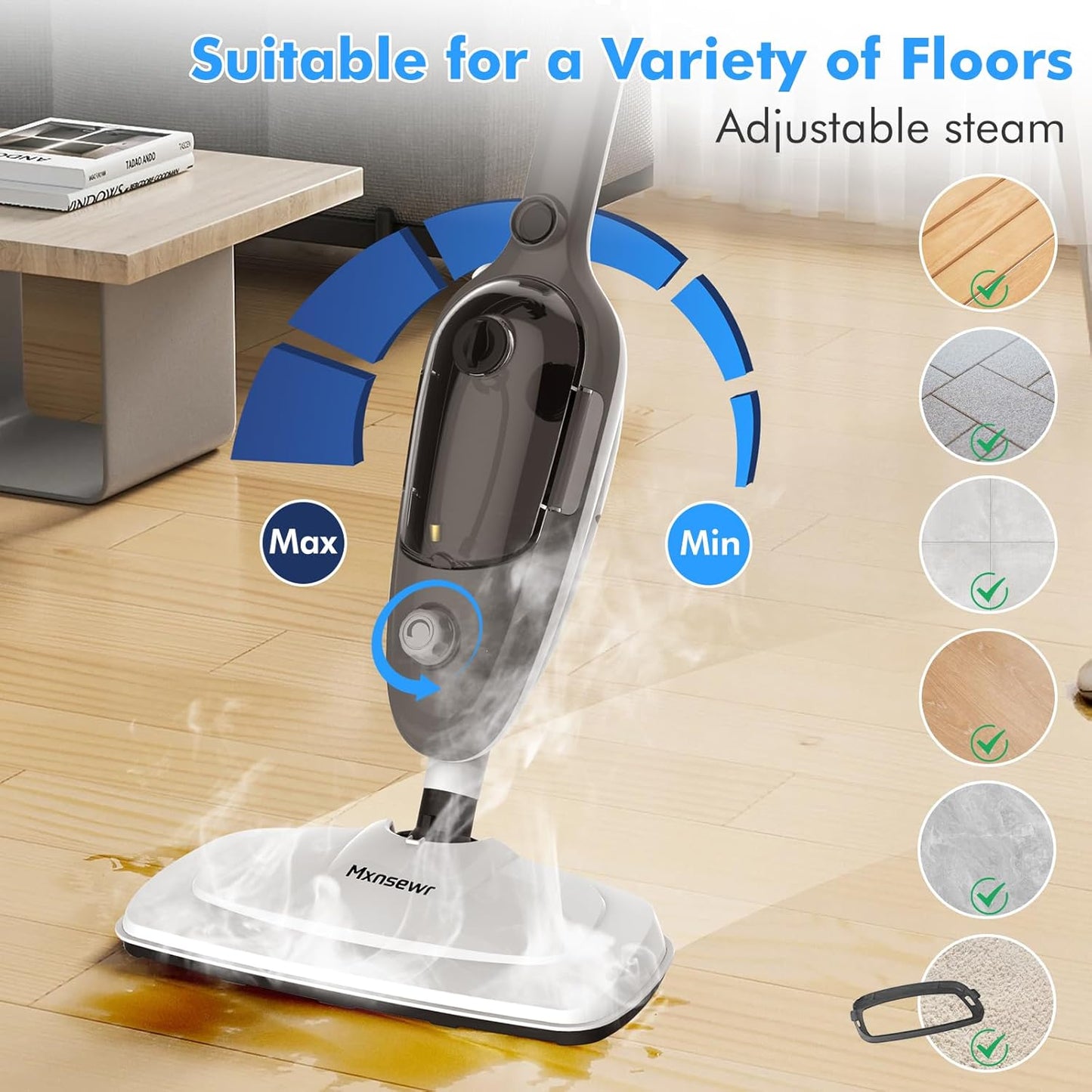 Steam Mop - All-in-one Powerful Handheld Steam Cleaner Detachable Floor Steamer with 11 Accessories, MultiPurpose Steamer for Hardwood Floors, Clothes,Windows,Tiles,Furniture,Carpet, Whole Home Use