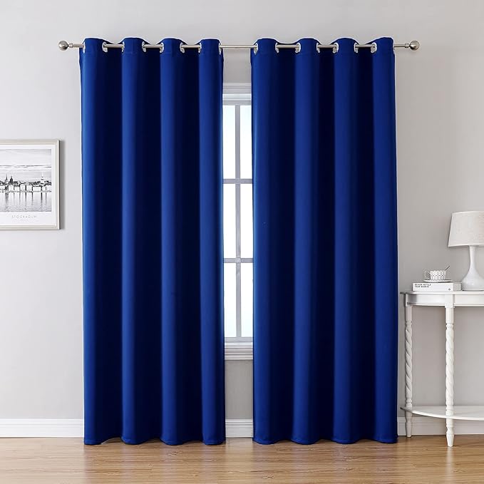 ChrisDowa Blackout Curtains 80 Inches Long 2 Panels Set for Living Room, Grommet Thermal Insulated Room Darkening Curtains for Bedroom (Royal Blue, 52 x 80 Inch)