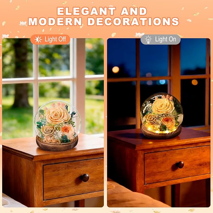 FIACO Gifts for Mom Birthday Gifts for Women Preserved Flowers in Glass Dome Forever Flowers for Delivery Prime Eternal Roses for Grandma Sister Daughter Wife Her Girlfriend, Yellow