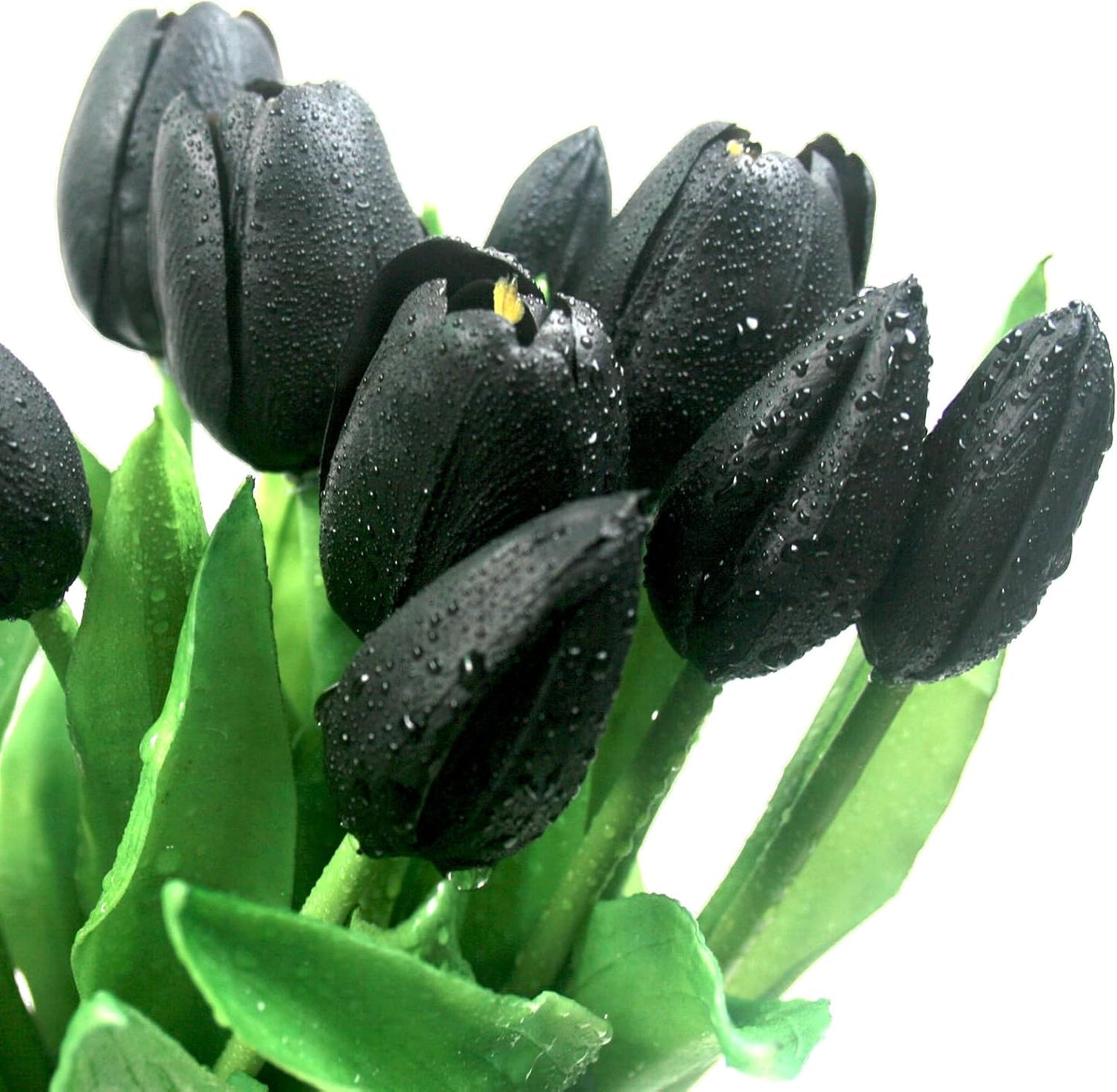 15pcs Artificial Tulips Flowers, Fake Tulips Real Touch, Faux Latex Tulips Bouquets, for Party Wedding Home Room Decoration (Black)
