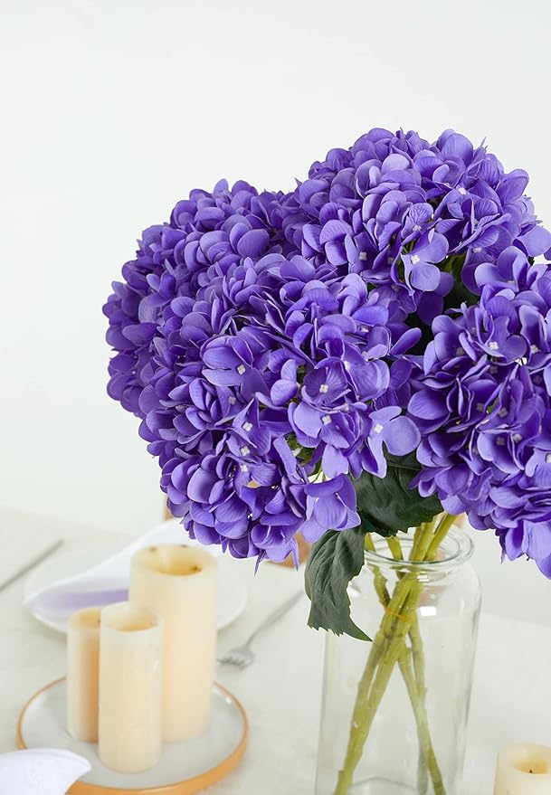 PARTY JOY 5PCS 15.4In Artificial Hydrangea Silk Flowers Bouquet Faux Hydrangea Stems for Wedding Centerpieces Home Decor