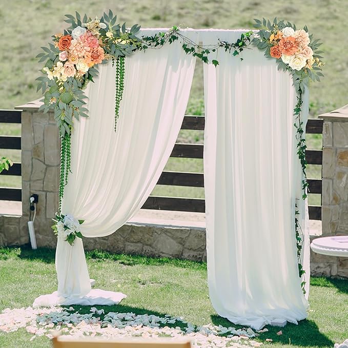 Burnt Orange Artificial Wedding Arch Flowers Set of 2, Fall Wedding Arch Floral Swags for Ceremony, Reception Welcome Sign, Backdrop Decoration