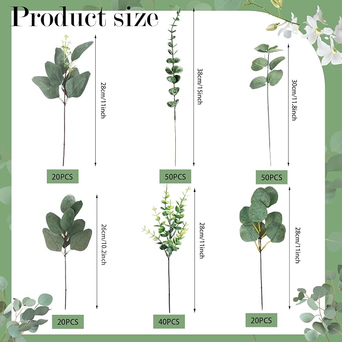200 Pcs 6 Kinds Mixed Eucalyptus Leaves Stems Bulk Artificial Greenery Plants Fake Silver Dollar Eucalyptus Bundle Faux Plants Greenery for DIY Bouquets Floral Arrangement Wedding Engagement Decor