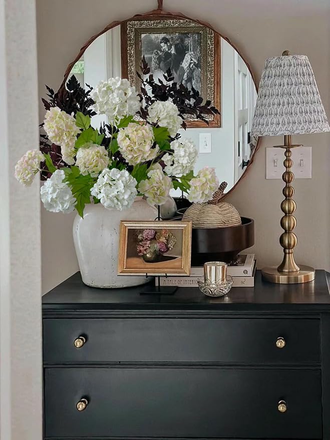 YalzoneMet RUZUQE 4 Pcs Light Pink/Green Artificial Snowball Viburnum Flower Small Blooms Hydrangea Real Touch Faux Latex 26.8'' Long Stem Snowball Flower for Spring Home Decoration Table Centerpiece