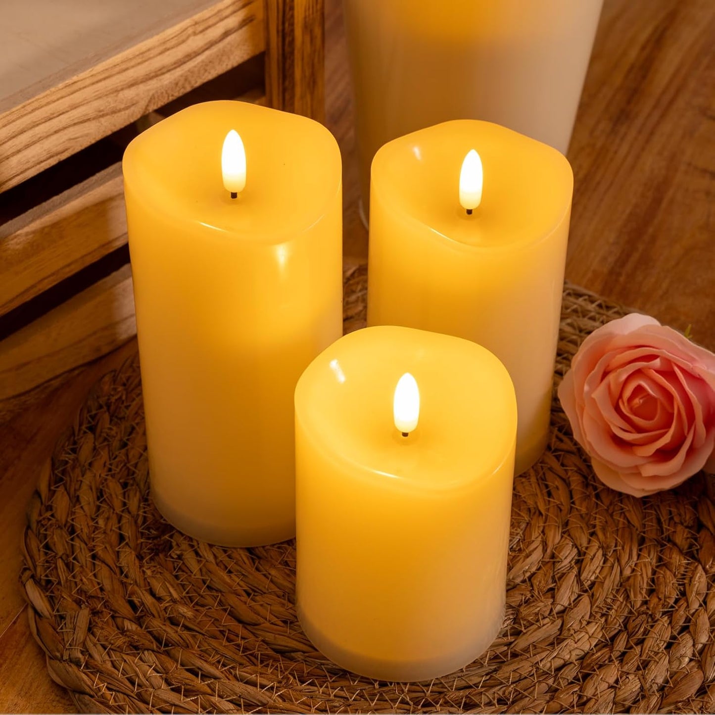 NURADA Outdoor Flameless Candles with Remote Timer - Waterproof Realistic Flickering LED Pillar Electric Battery Operated Fake Candle for Holiday Home Wedding Fireplace Decor - 3 Pack Ivory White