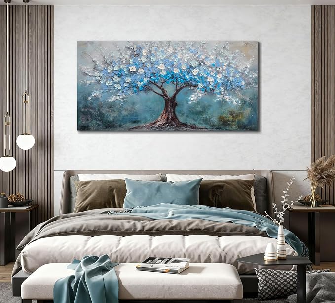 Acocifi Large Artwork Tree of Life Canvas Wall Art for Living Room 58"x29" | Textured, Blue Painting Wall Decor, Durable Colorfast, Ready to Hang, Suitable for Living Room Bedroom Home Decor