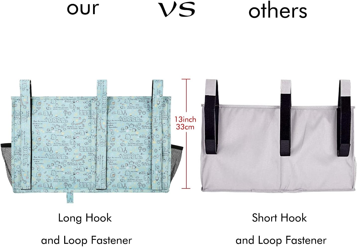 Surblue Bedside Caddy Hanging Bed Organizer Storage Bag Pocket for Bunk and Hospital Beds, College Dorm Rooms Baby Bed Rails, Camp 8 Pockets, (Large, Cartoon)