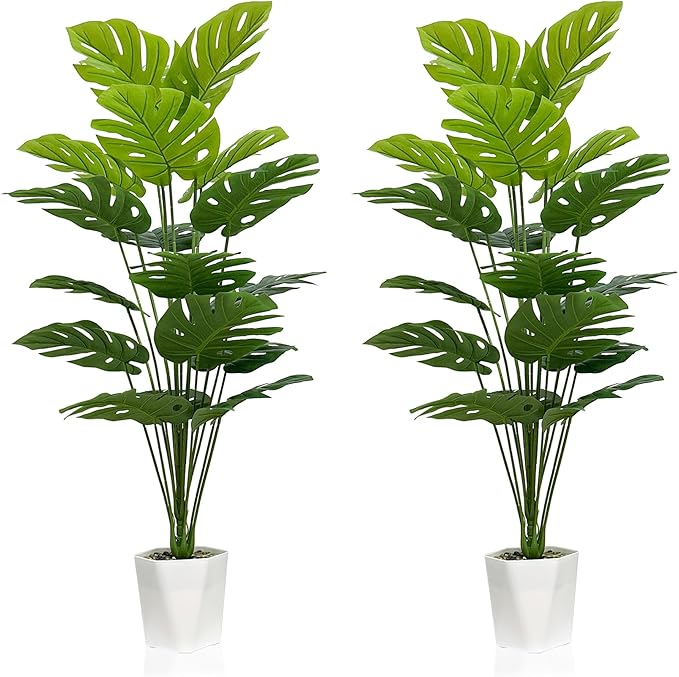 SAJANDAS Set of 2 Artificial Monstera Deliciosa Plants in Pots, Fake Tropical Palm Tree with Greenery Leaves Stems, 43 Inch Faux Swiss Cheese Floor Plants Indoor for Home, Office, Store Decor