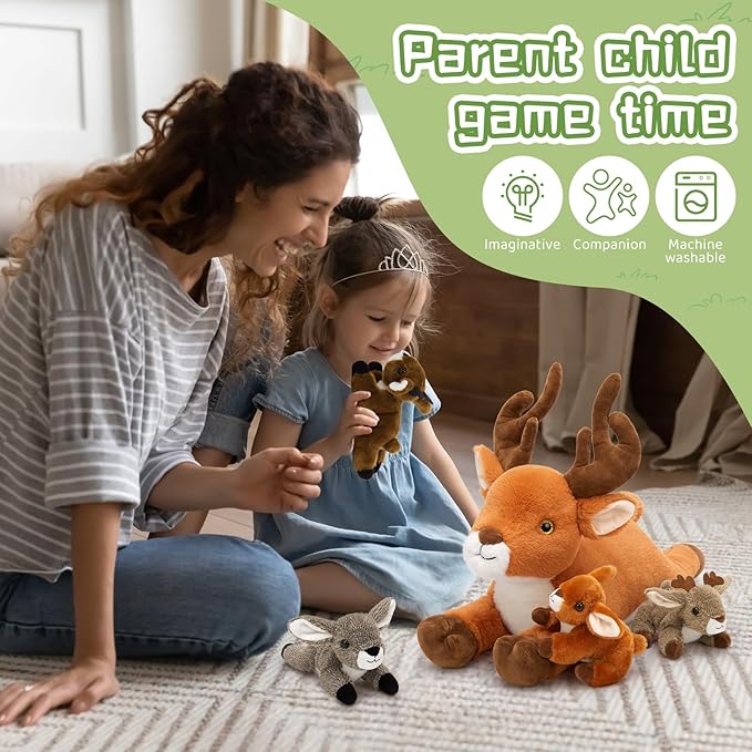 MorisMos 5 Pcs Large Deer Stuffed Animal, 18inch Mommy Deer Plush with 4 Fawns, Soft Fawn Plush Toys Gifts for Kids, Girls, Boys