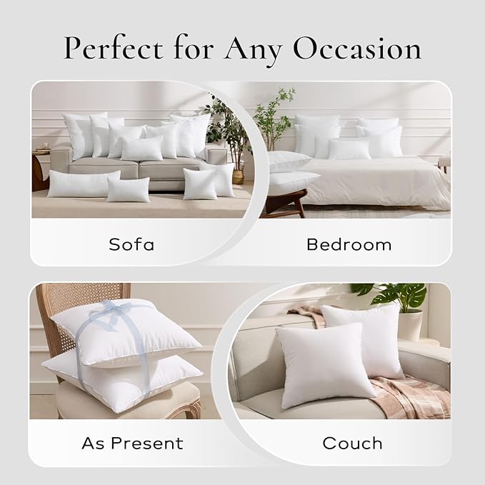 Ashler Home Deco Throw Pillow Inserts (Pack of 4, 24 x 24 Inches, White) - Hypoallergenic 100% Virgin Fiber Square Form Microfiber Throw Pillows for Bed and Couch Pillows | Indoor Decorative Pillow
