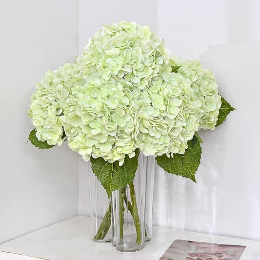 MARTINE MALL 3Pcs 21in Hydrangea Artificial Flowers, Latex Real Touch Hydrangeas Lifelike Large Hydrangea Flowers for Home Decor Party Arrangements Wedding Bouquets Centerpieces (Light Green)