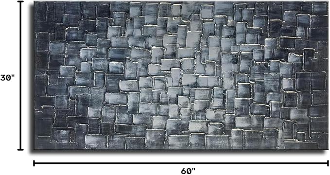 MyArton Large Abstract Silver Square Wall Art Hand Painted Modern Textured Oil Painting on Canvas Ready To Hang 60x30inch