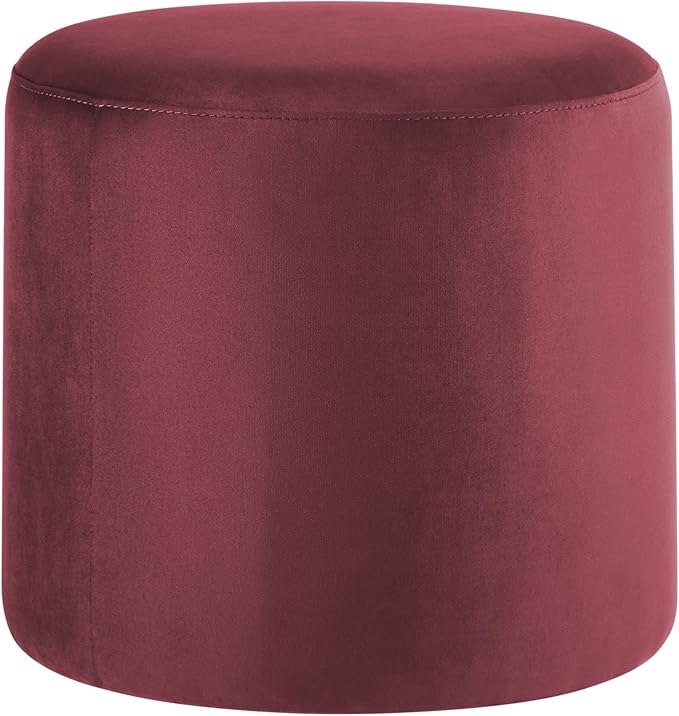Studio Living® 19” Wentworth Ottoman Round Soft Velvet Bench, Stationary Ottomans, Backless Chair, Footrest for Living Room, Footstool Office, Bedroom, Padded Seat, Plum