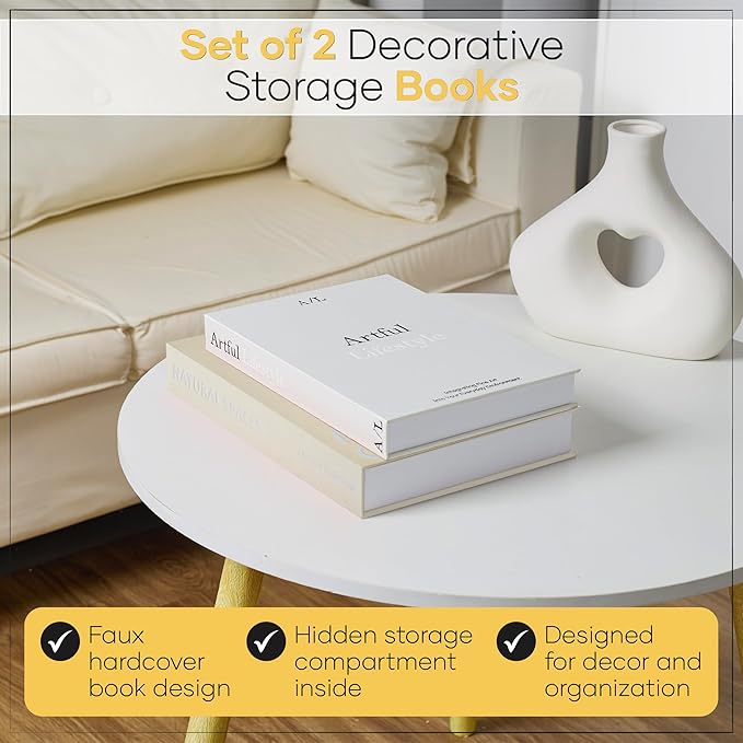 Jas & Jax Decorative Books - Set of 2 Faux Books for Coffe Table, Bookshelf or Mantel Decor - Modern Home Decoration for Living Room, Entryway & Office - Designer Book Set for Display & Styling