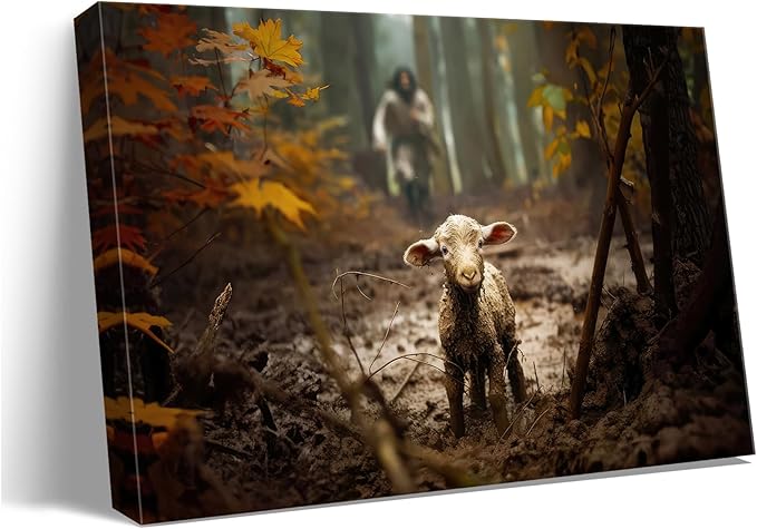 Ploceiny large artwork for wall Baptism wall art gifts for prayer room Jesus Running After Lost Lamb Picture for home decor canvas wall prints for for Living Room Bedroom decorations .(36"X24") A-399