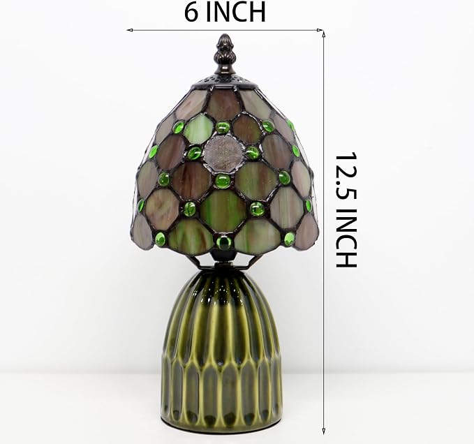 Tiffany Stained Glass Mushroom Table Lamp 12.5 Inch -Amber Pearl | Tiffany Lamp,6X6X12.5 Inch,Small Night Light,Ceramic Base, Mini Accent Light Suitable,Bedside,Bedroom, Children Room,Antique