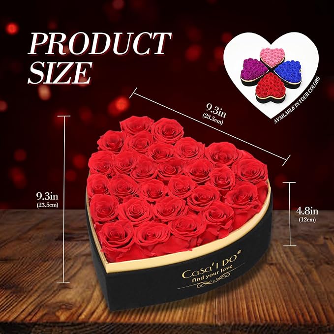 Casaido Preserved Roses Flowers for Delivery 27 Pcs, Mothers Day Rose Gifts for Her, Forever Flores in Heart Box with Necklace, Anniversary Birthday Christmas Vanlentines Gift for Wife Girlfriend, Red