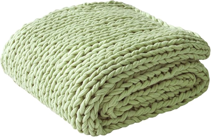 Madison Park Boho Throw Blanket, Soft Blanket Handmade Gift Home Decor, Lightweight & Breathable All Seasons Spring Chunky Knit Blanket, Knitted Throw for Couch, Bed Blanket, 50"x60"Sage Green