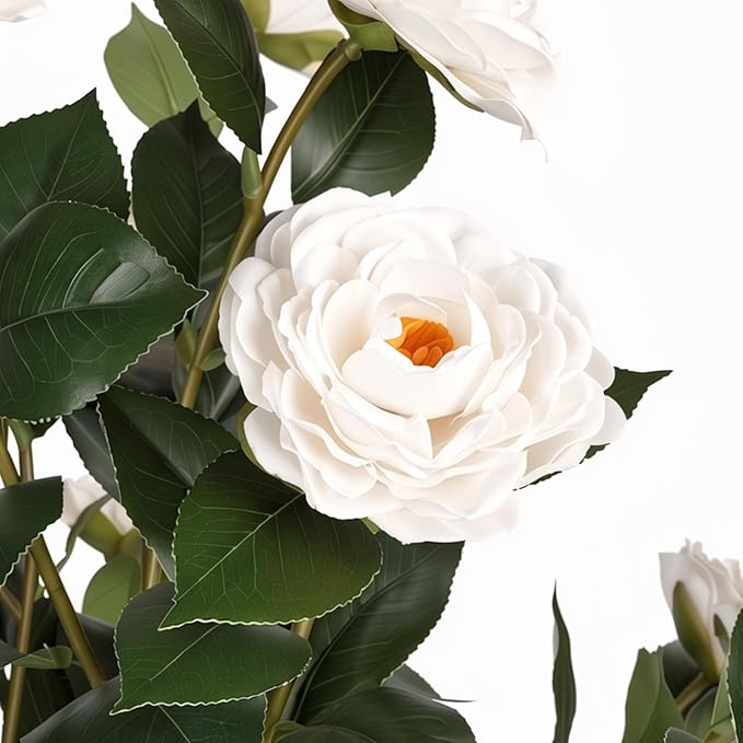 3FT Artificial Camellia Tree 2 Pack, UV Resistant Faux Camellia Plants with Realistic White Flowers, Tall Fake Potted Trees for Front Porch Patio Garden Home Decor, Indoor Outdoor