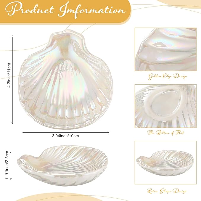 Teenyyou 8 Pcs Shell Ring Dish Ceramic Jewelry Trinket Dish Tray Seashell Ring Key Holder Bowl Beach Room Coastal Plate Decor for Home Bathroom Counter(Classic,White)