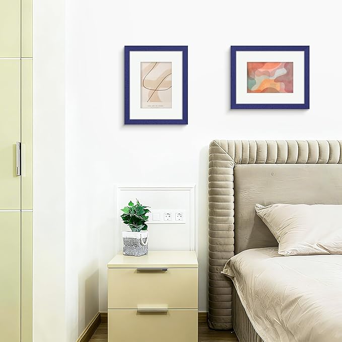 Picrit 11x14 Picture Frame Set of 12, Display 8x10 with Mat or 11x14 without Mat, Photo Frames for Wall Mounting or Table Top Display, Navy Blue