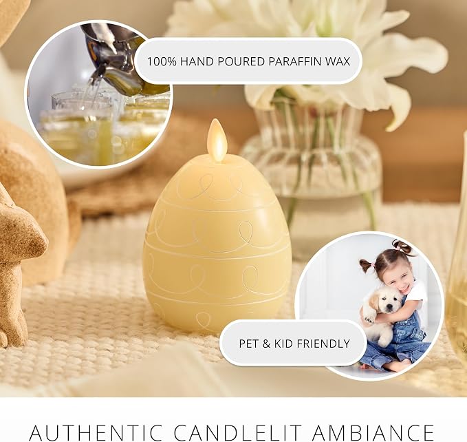Luminara Easter Egg Candle - Lemon Chiffon 3.1" x 4.3" - Flameless Real-Flame Holiday - Inspired Decor - AA Batteries - Flickering LED Flame