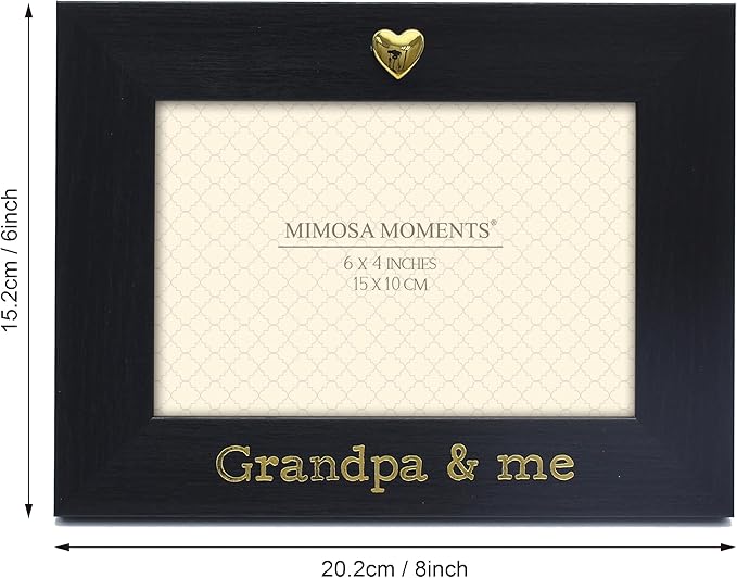 MIMOSA MOMENTS "Grandpa & Me Black 4x6 Picture Frame with Gold Heart Ornament, Tabletop Display, Father's Day Birthday Gift for Grandpa from Granddaughter Grandson
