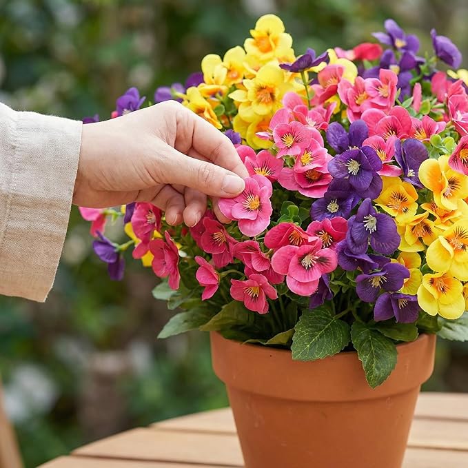 trytuny Artificial Flowers for Outdoor, Realistic Faux Plants for Outside Indoor Porch Patio Window Box Planter Home Decor (12pcs - Yellow Purple Rose red)