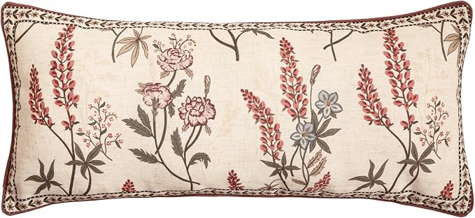 ISAENNE Designer Vintage Linen Throw Pillow Cover,28"x12"-Helena A | Elegant French Rectangle Pillow Cover,Concealed Zipper Design,Floral Pattern,Sofas,Bedroom,Living Room,Lounge Chairs