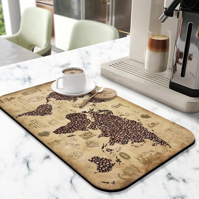 Fun Coffee Mat 19inx12in,Coffee Bar Mat for Countertops,Absorbent Hide Stain Anti-Slip Coffee Bar Accessories Fit Under Coffee Machine Mat,dish Drying Mats for Kitchen