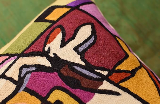 Modern Musical Accent Pillows by Alfred Gockel Decorative Pillowcase for Couch Stroking Keys Abstract Chair Cushion Bed Throw Cushions Hand Embroidered Wool | Size -18x18