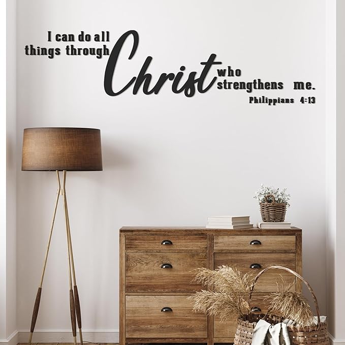 AceOrbit Christian Bible Verses Wall Art Decor I Can Do All Things Through Christ Who Strengthens Me 15.7" x 59" Wooden Religious Scripture Jesus Wall Decor 3D Letters Decoration for Church Home