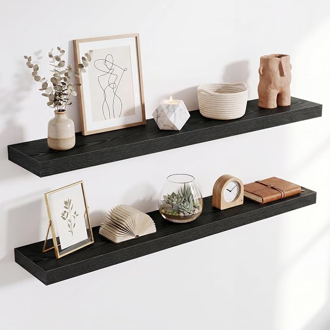 Acovy 40in Long Floating Shelves for Wall Set of 2, Wood Wall Shelves for Bathroom Bedroom Kitchen Living Room Laundry Room, Modern Floating Shelf for Home Decor