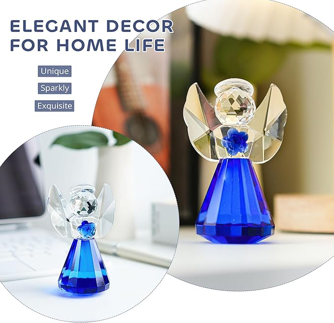 HDCRYSTALGIFTS 3.5'' Blue Crystal Guardian Angel Figurine,Glass Christmas Angel Ornaments Statue Gifts for Women, Art Collectible Figurines for Home Decor