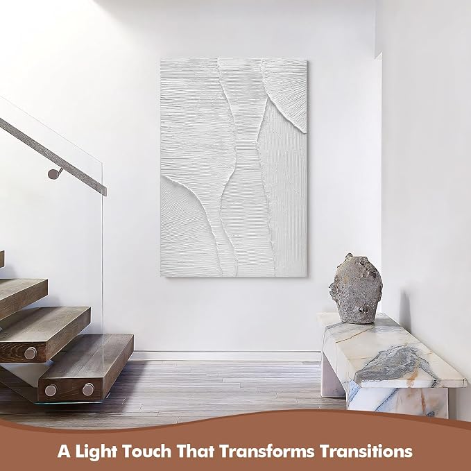 Hand-Painted Oil Painting Canvas White Wall Art, 3D Textured Wall Decor | Modern Vertical Canvas Wall Art, 24x36 in Contemporary Minimalist Handmade Artwork for Home Office Corridor Decoration, Gifts