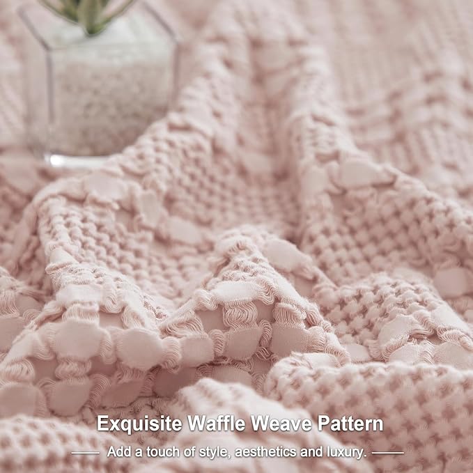 PHF 100% Cotton Waffle Weave Euro Sham Covers, 2 Pack 26" x 26" Bed Pillow Covers for Elegant Home Decor, No Filling, Luxury Aesthetic Soft Euro Pillow Cases for Bed, Pink
