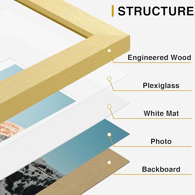 Vittanly 15 Pack Picture Frames Collage Wall Decor for Mounting or Tabletop Display, Gallery Frame Set for Family, Multi Sizes Including 3pcs 8x10, 6pcs 5x7, 6pcs 4x6, Gold
