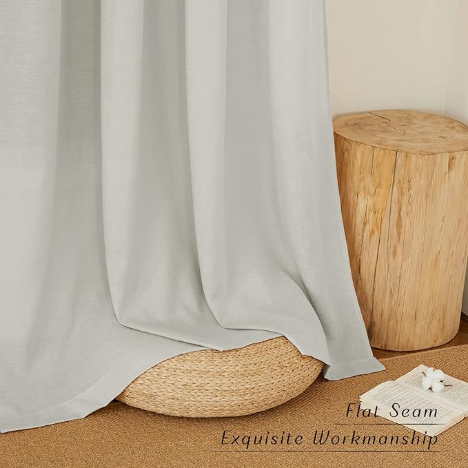 NICETOWN Linen Curtains for Windows 90 inch Long, Grommet Semi Sheer Vertical Drapes Privacy Added with Light Filtering for Doorway/Living Room, Gray, W42 x L90, 2 Pieces