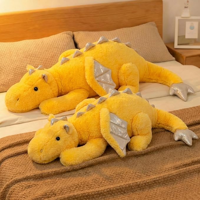 ARELUX Giant 50in 3Lb Big Yellow Dragon Large Stuffed Animals Cute Plush Toy Fuzzy Jumbo Dinosaur Pillow Plushies with Wings Cuddly Soft Pterosaur Plushie for Friends Family Member