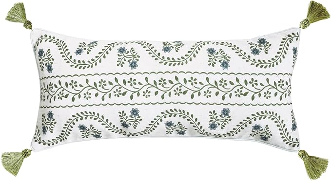 ISAENNE Designer Vintage Linen Throw Pillow Cover,28"x12"-Mosella D | French Elegant Rectangle Decor Pillow Cover,Concealed Zipper Design,Floral Pattern,Sofa,Bedroom,Living Room,Lounge Chairs