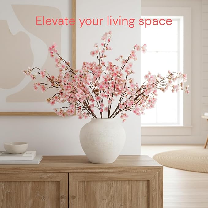 Pink Cherry Blossom Branches – 6 Pcs 33.5" Long Stem Artificial Flowers for Tall Vase, Faux Silk Spring Decorations for Home, Realistic Fake Pink Flowers for Bedroom & Wedding Centerpiece Decor