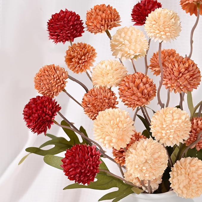 Waipfaru 10pcs Fake Silk Pompon Mum Artificial Fall Flowers, Faux Mini Chrysanthemums, Fall Decor for Centerpieces Wedding, No vase, Multicoloured