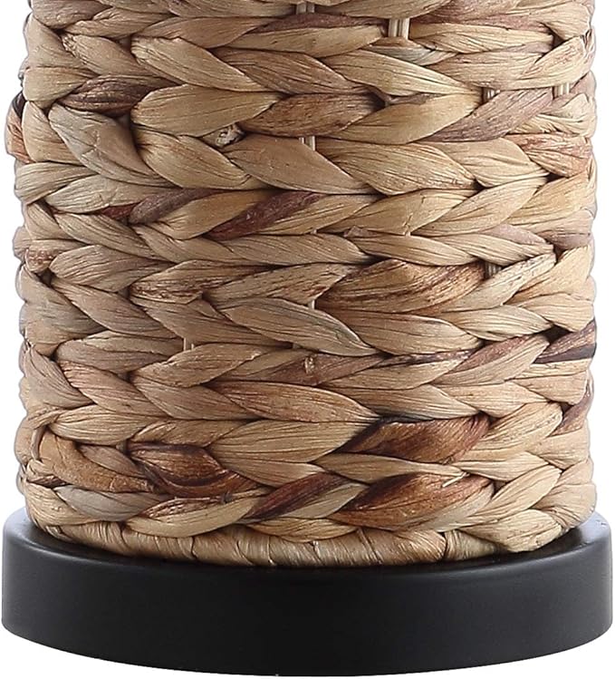 JONATHAN Y 25" Natural Coastal Water Hyacinth Table Lamp Set of 2, Bedside Lamp with Light Grey Linen Shade, Boho Farmhouse Decor for Living Room Nightstand, LED Bulbs JYL6502A-SET2