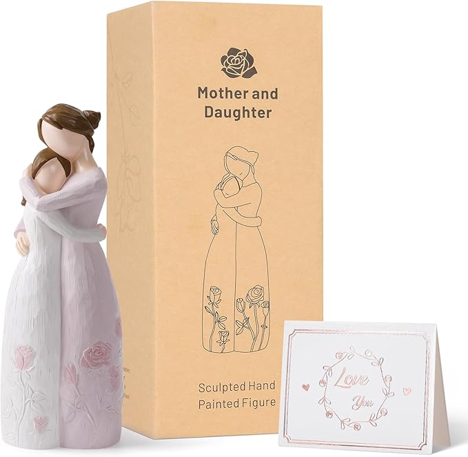 Mother Daughter Hug Figurine – Handcrafted Resin Collectible Figurines Home Decor, Sentimental Gift for Mom Birthday, Mother’s Day, Thanksgiving, Christmas, Purple