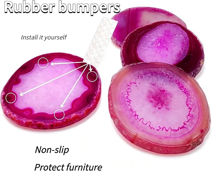 Geode Agate Slice Coasters Dyed Pink 3-4" Set of 4 Crystal Decorations Art Coaster Stone Bar Sets for the Home Drinks