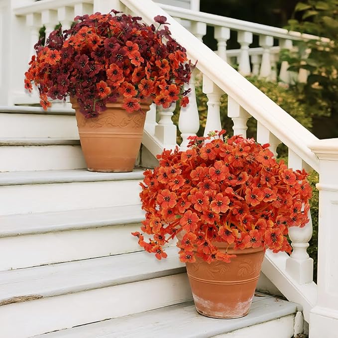 Geegoods Artificial Mum Flowers for Outdoors, 16 Bundles UV Resistant Faux Plastic Mum Flowers for Halloween Front Door Porch Patio Yard Balcony Decor