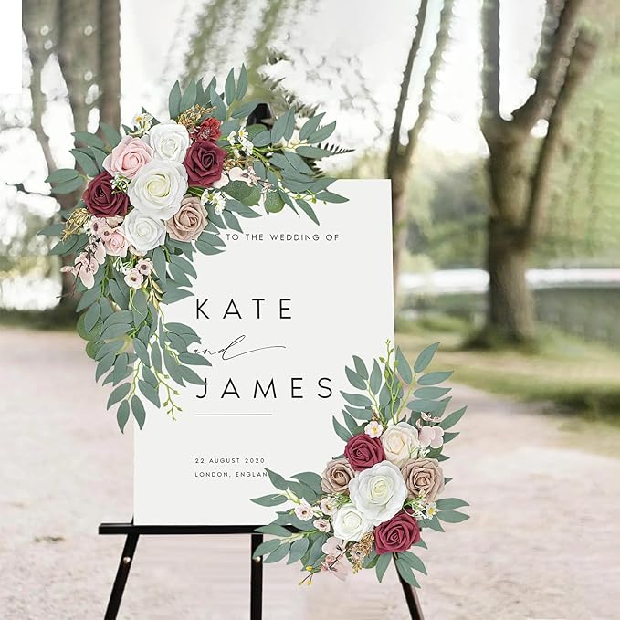 Wedding Arch Flowers, Artificial Arch Flowers for Wedding Welcome Signs Floral, Reception Backdrop Decoration, Bridal Shower, Baby Shower, Photo Backdrop Decorations (Red)